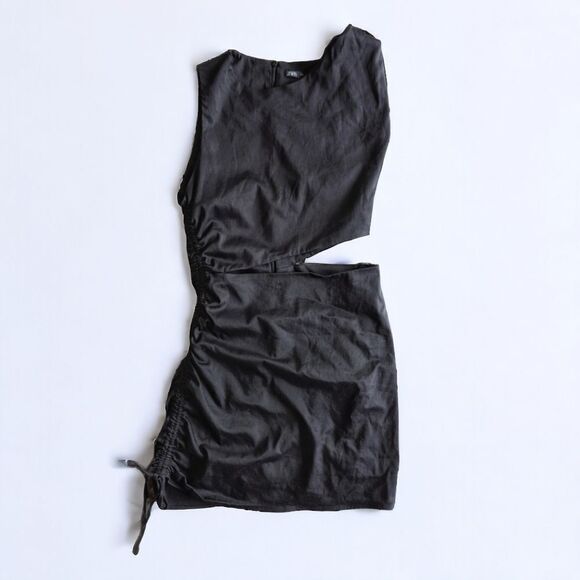 Zara Women's Stretch Bodycon Cut Out Twist Shoulder Side Cinch Mini Dress Sz S - Picture 7 of 14